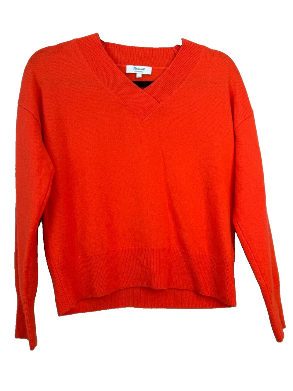 Madewell 100% Cashmere Orange V Neck Sweater Size S D4